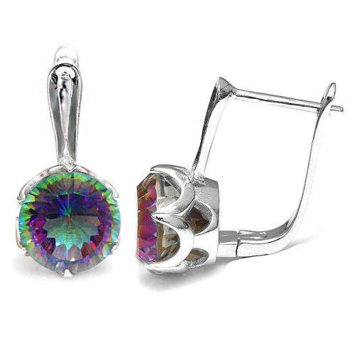 EARRINGS~8.4ct  Genuine Mystic Rainbow Topaz Earrings Hoop Solid 925 Sterling Silver