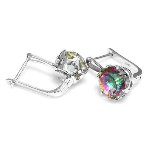 EARRINGS~8.4ct  Genuine Mystic Rainbow Topaz Earrings Hoop Solid 925 Sterling Silver