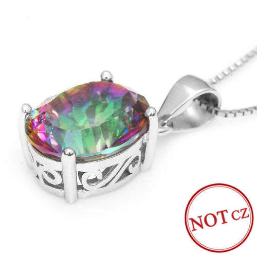 3.5ct Genuine Rainbow Mystic Topaz Oval Pendant .925 Sterling Silver