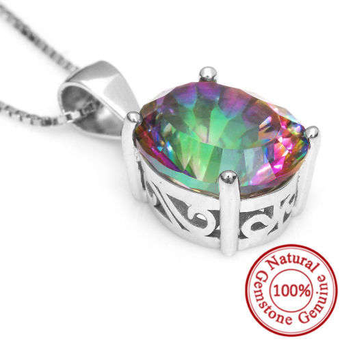 3.5ct Genuine Rainbow Mystic Topaz Oval Pendant .925 Sterling Silver