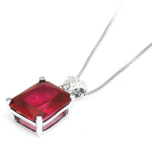 PENDANT~5ct  Red Emeral Cut Ruby Pendant Solid 925 Sterling Silver Stunning