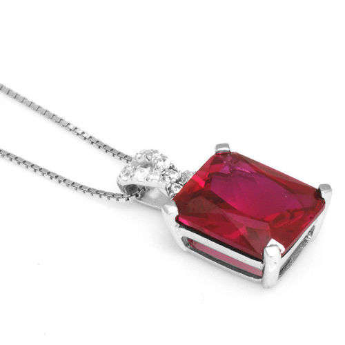 PENDANT~5ct  Red Emeral Cut Ruby Pendant Solid 925 Sterling Silver Stunning