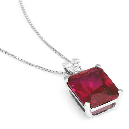 PENDANT~5ct  Red Emeral Cut Ruby Pendant Solid 925 Sterling Silver Stunning