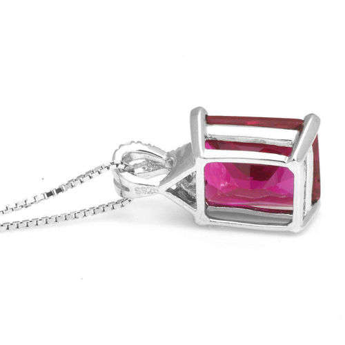 PENDANT~5ct  Red Emeral Cut Ruby Pendant Solid 925 Sterling Silver Stunning