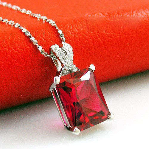 PENDANT~5ct  Red Emeral Cut Ruby Pendant Solid 925 Sterling Silver Stunning