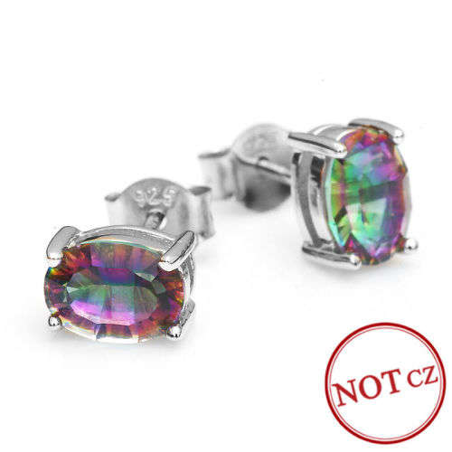 7x5mm OVAL 1.5ct Mystic Topaz Earrings Studs Silver