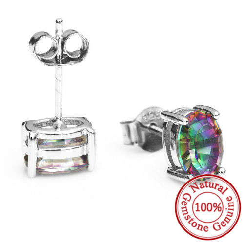 7x5mm OVAL 1.5ct Mystic Topaz Earrings Studs Silver