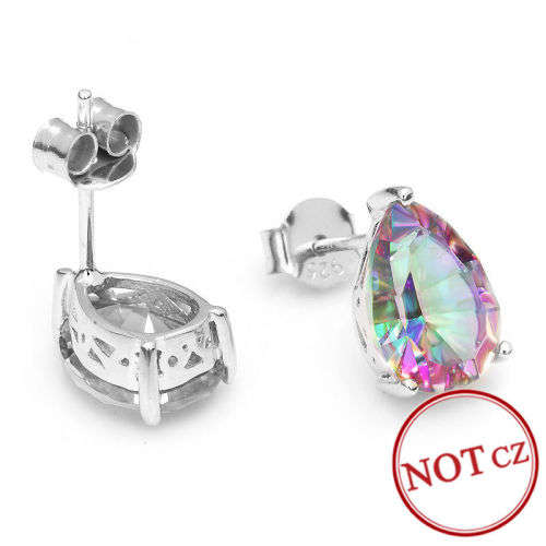 EARRINGS~Genuine Mystic Rainbow Topaz Earrings Stud 925 Sterling Silver Pear
