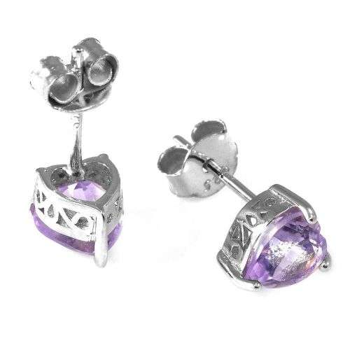 Genuine Amethyst Heart Set: Pendant, Necklace, Earrings, Ring .925 Silver 4-6ct