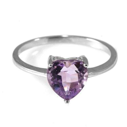 Genuine Amethyst Heart Set: Pendant, Necklace, Earrings, Ring .925 Silver 4-6ct