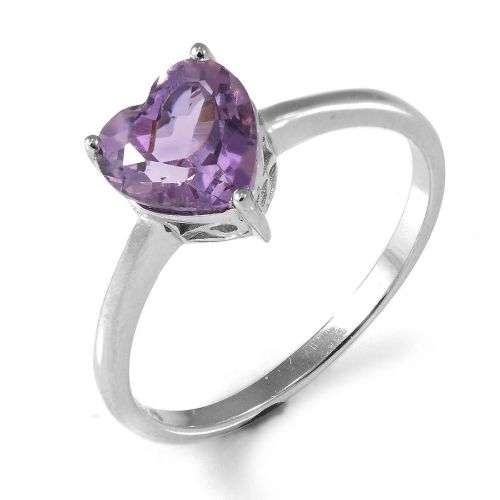 Genuine Amethyst Heart Set: Pendant, Necklace, Earrings, Ring .925 Silver 4-6ct