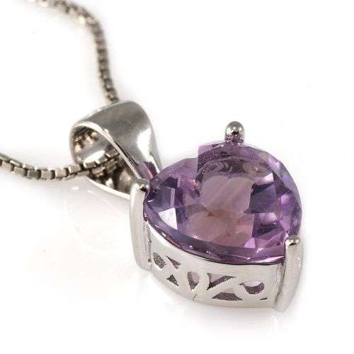 Genuine Amethyst Heart Set: Pendant, Necklace, Earrings, Ring .925 Silver 4-6ct