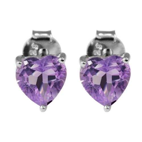 Genuine Amethyst Heart Set: Pendant, Necklace, Earrings, Ring .925 Silver 4-6ct