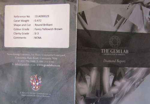 DIAMOND CERTIFIED  -0.47 CARAT FANCY YELLOW BROWN SI3 ROUND BRILLIANT NATURAL LOOSE DIAMOND
