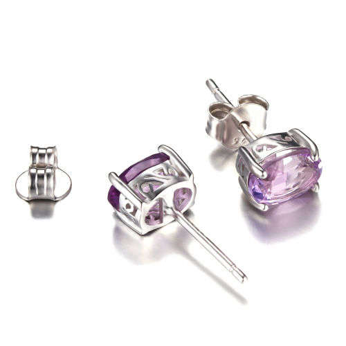 Earrings~ Genuine 1.40ct Amethyst Oval Earrings .925 Silver