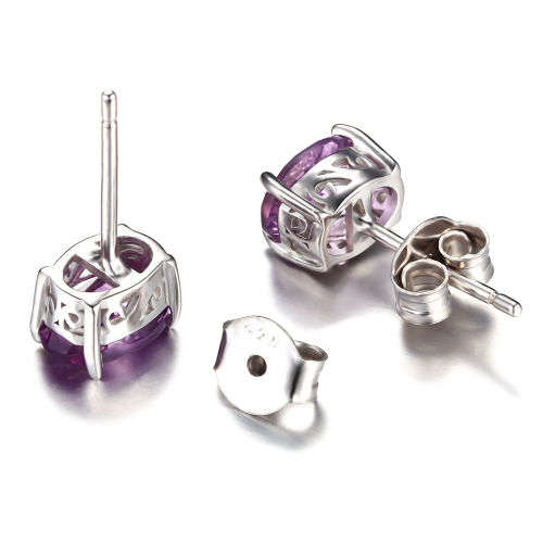 Earrings~ Genuine 1.40ct Amethyst Oval Earrings .925 Silver