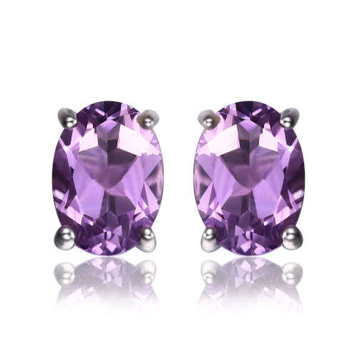 Earrings~ Genuine 1.40ct Amethyst Oval Earrings .925 Silver