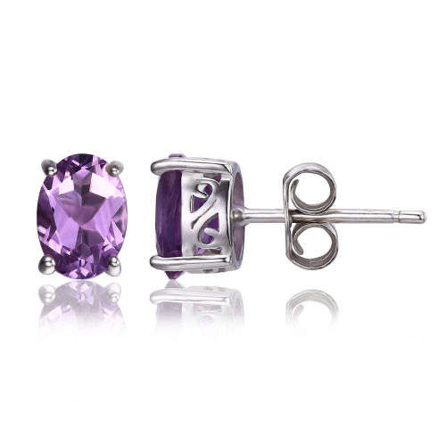 Earrings~ Genuine 1.40ct Amethyst Oval Earrings .925 Silver