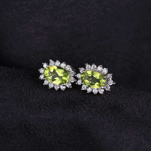 EARRINGS~ Genuine Peridot Earrings Stud Set in Solid .925 Sterling Silver