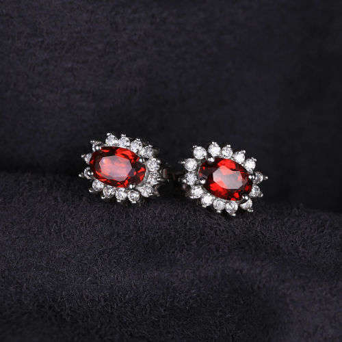 EARRINGS~ 2.1Tct Genuine Garnet Earring Stud Solid .925 Sterling Silver