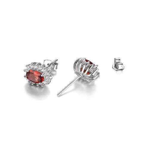 EARRINGS~ 2.1Tct Genuine Garnet Earring Stud Solid .925 Sterling Silver