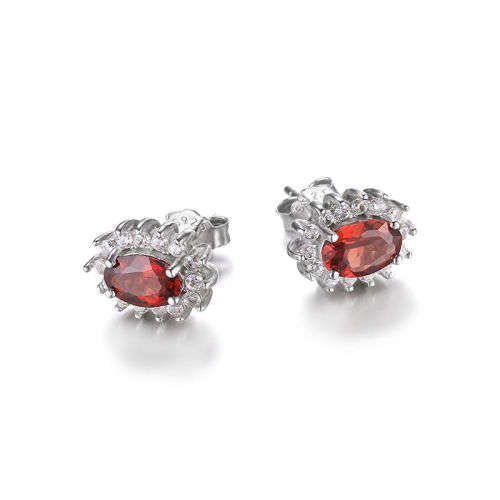 EARRINGS~ 2.1Tct Genuine Garnet Earring Stud Solid .925 Sterling Silver