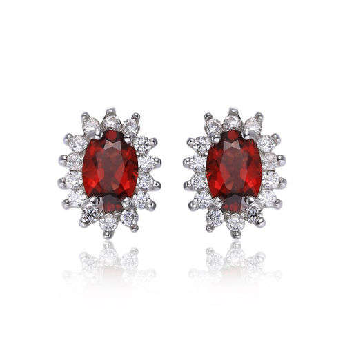EARRINGS~ 2.1Tct Genuine Garnet Earring Stud Solid .925 Sterling Silver