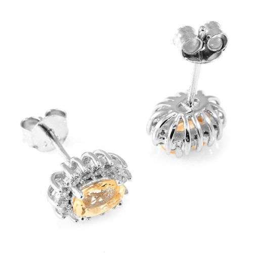 EARRINGS~ 2.1Tct Genuine Citrine Earring Stud Solid .925 Sterling Silver