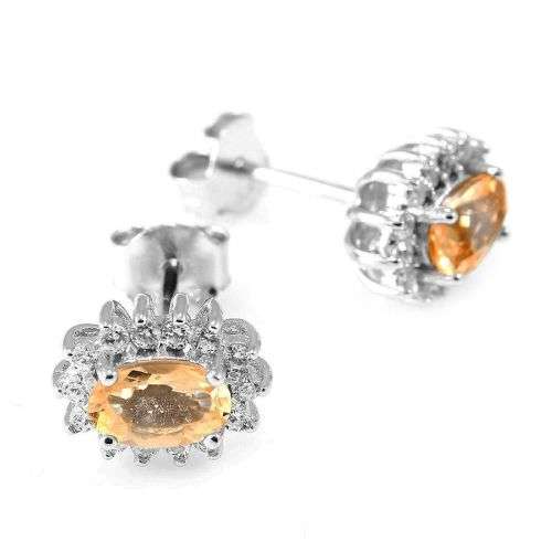 EARRINGS~ 2.1Tct Genuine Citrine Earring Stud Solid .925 Sterling Silver
