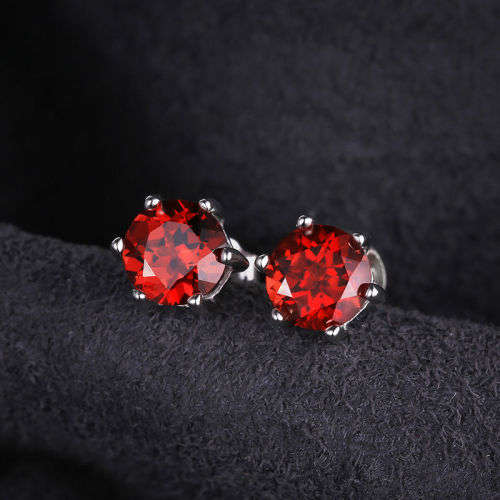 EARRINGS~Natural Round Garnet Earrings Studs Solid .925 Sterling Silver