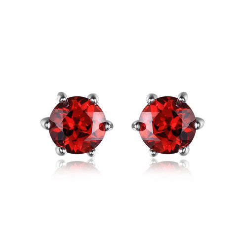 EARRINGS~Natural Round Garnet Earrings Studs Solid .925 Sterling Silver