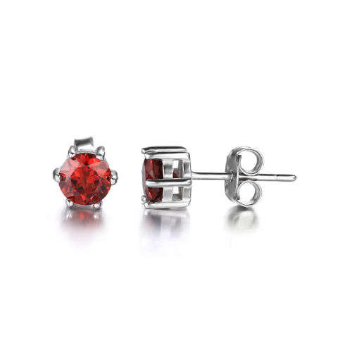 EARRINGS~Natural Round Garnet Earrings Studs Solid .925 Sterling Silver