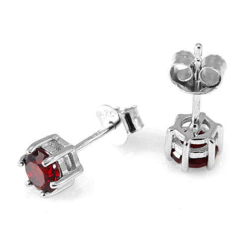 EARRINGS~Natural Round Garnet Earrings Studs Solid .925 Sterling Silver