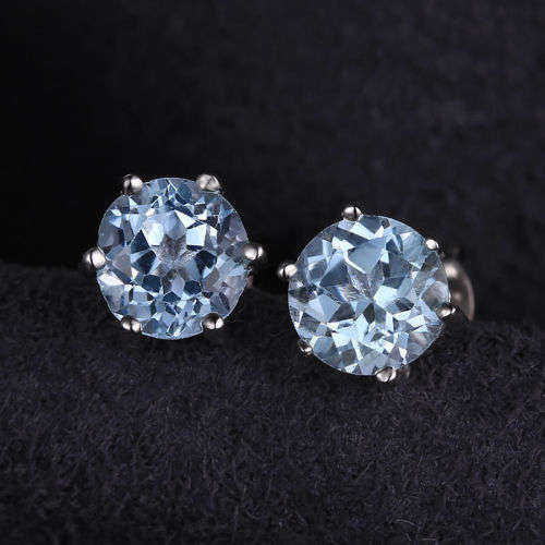 EARRINGS~Natural Round Topaz Earrings Studs Solid .925 Sterling Silver