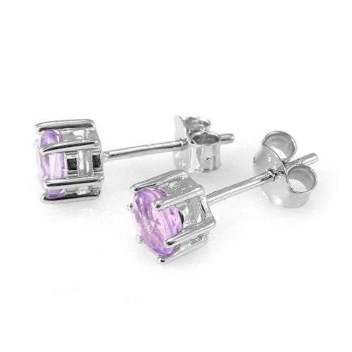EARRINGS~Natural Round Amethyst Earrings Studs Solid .925 Sterling Silver