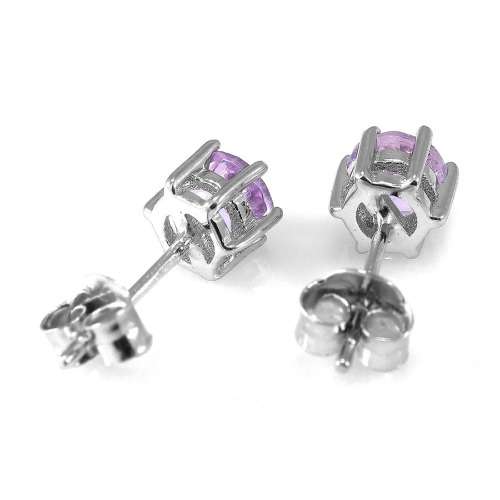 EARRINGS~Natural Round Amethyst Earrings Studs Solid .925 Sterling Silver