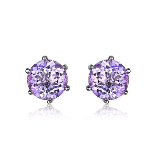 EARRINGS~Natural Round Amethyst Earrings Studs Solid .925 Sterling Silver