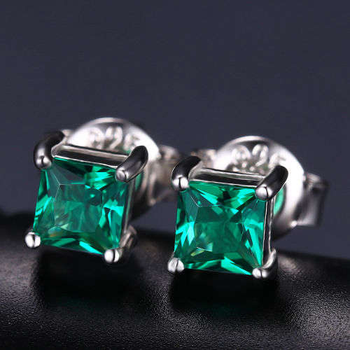 Earrings- Lovely Lab created Emerald Stud Earrings .925 Silver