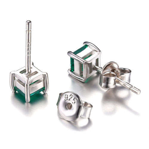 Earrings- Lovely Lab created Emerald Stud Earrings .925 Silver