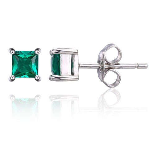 Earrings- Lovely Lab created Emerald Stud Earrings .925 Silver