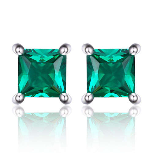 Earrings- Lovely Lab created Emerald Stud Earrings .925 Silver