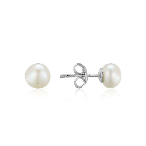 Earrings- Cultured Freshwater Pearl Button Ball Stud Earrings Solid 925 Sterling Silver