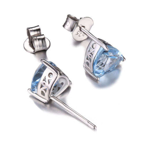 Earrings - Beautiful 2ct Natural Sky Blue Topaz  6x6mmTriangle Studs .925 Silver