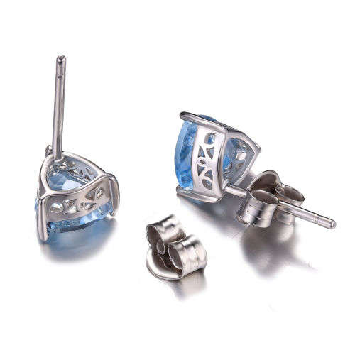 Earrings - Beautiful 2ct Natural Sky Blue Topaz  6x6mmTriangle Studs .925 Silver