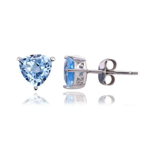 Earrings - Beautiful 2ct Natural Sky Blue Topaz  6x6mmTriangle Studs .925 Silver