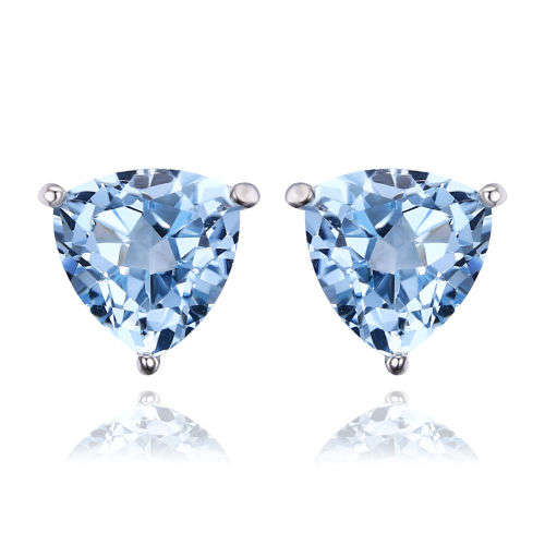 Earrings - Beautiful 2ct Natural Sky Blue Topaz  6x6mmTriangle Studs .925 Silver