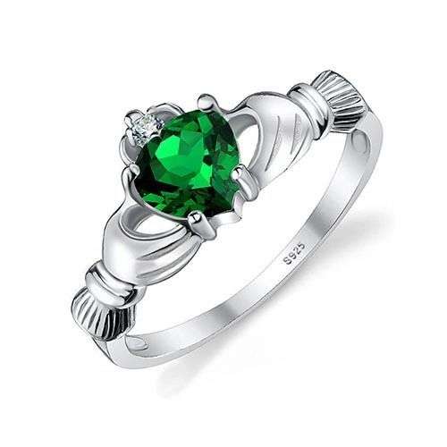 RING~ Lab Emerald Irish Celtic Claddagh Ring Size 6 Solid 925 Sterling