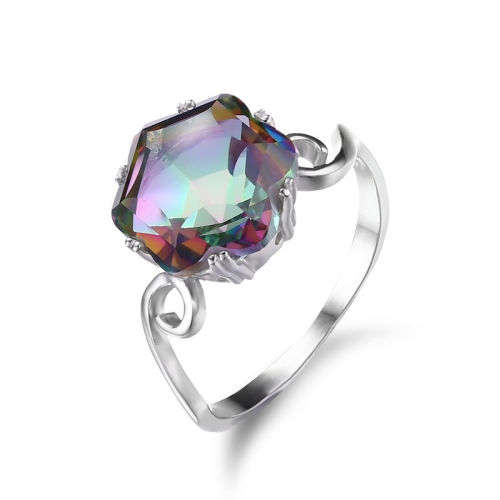 RING~UNIQUE 3ct Genuine Mystic Topaz Ring .925 Sterling Silver~size 8