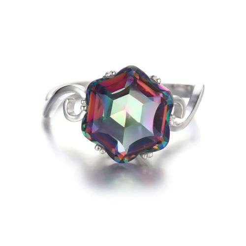 RING~UNIQUE 3ct Genuine Mystic Topaz Ring .925 Sterling Silver~size 8