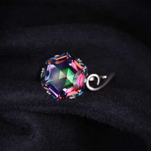 RING~UNIQUE 3ct Genuine Mystic Topaz Ring .925 Sterling Silver~size 8